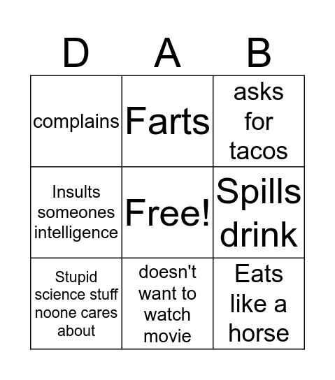 JT sux Bingo Card