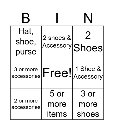 Shoe Show Bingo Card