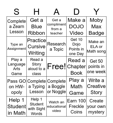 Amaya's Challenge Bingo Card