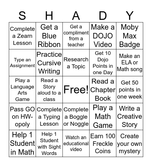 Amaya's Challenge Bingo Card