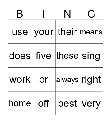 JC Sight Words 111418 Bingo Card