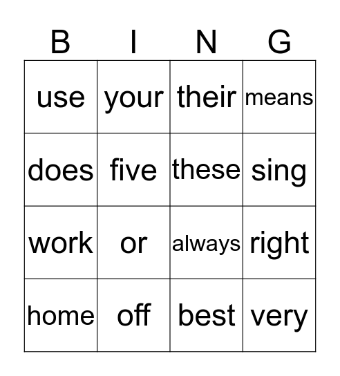 JC Sight Words 111418 Bingo Card