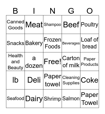 Grocery Bingo! Bingo Card