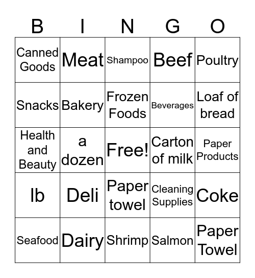 Grocery Bingo! Bingo Card