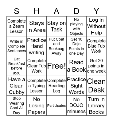 Arianna's Challenge Bingo Card