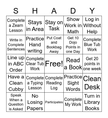 Aylissa's Challenge Bingo Card