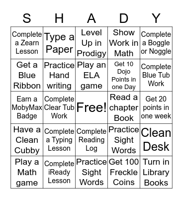 Dorian's Challenge Bingo Card