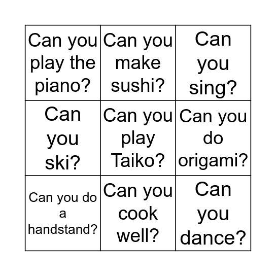 Can You? Bingo Card