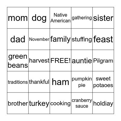 Thanksgiving  Bingo Card