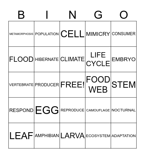 SCIENCE BINGO Card