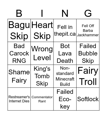 Zelda II Fails bingo Card