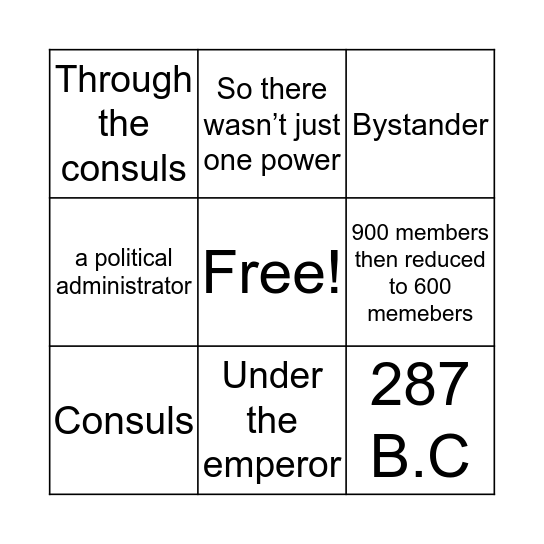 Social Structure of Ancient Rome Bingo Card