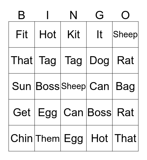 Learn To Read Bingo Card