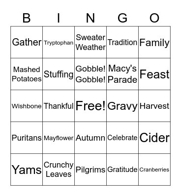 WEB's Thanksgiving Bingo! Bingo Card