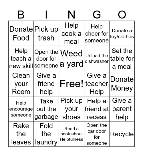 HELPFULNESS BINGO  Bingo Card
