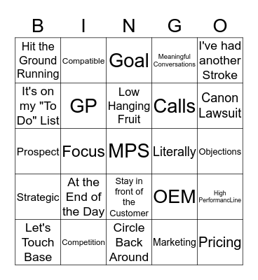 Sales Meeting Bingo Card