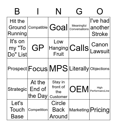 Sales Meeting Bingo Card