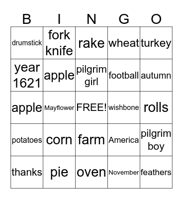 THANKSGIVING Bingo Card