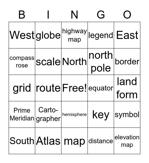 Map Bingo Card