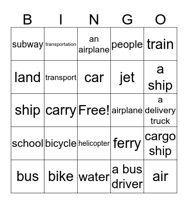 reading key-basic-unit-04-Transportation Bingo Card