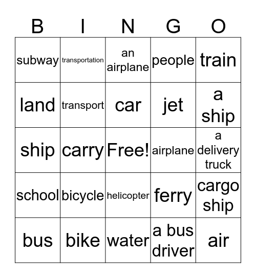 reading key-basic-unit-04-Transportation Bingo Card