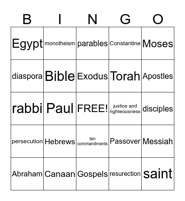 Ch. 6, Judaism & Christianity Bingo Card