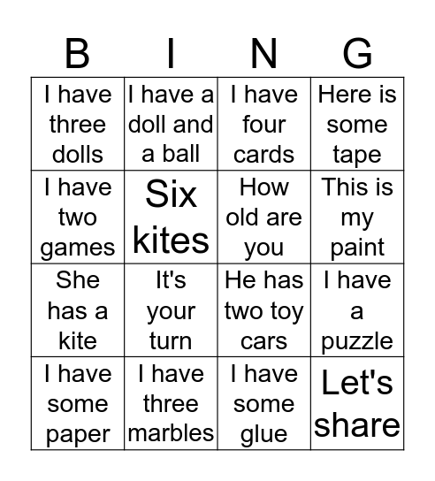 UNIT 3: BIRTHDAY PARTY Bingo Card