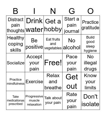 Pain management Bingo Card