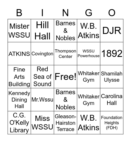 WSSU Bingo  Bingo Card