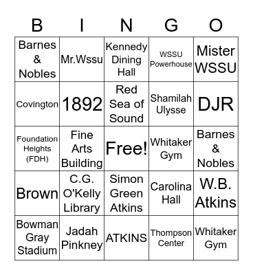 WSSU Bingo  Bingo Card