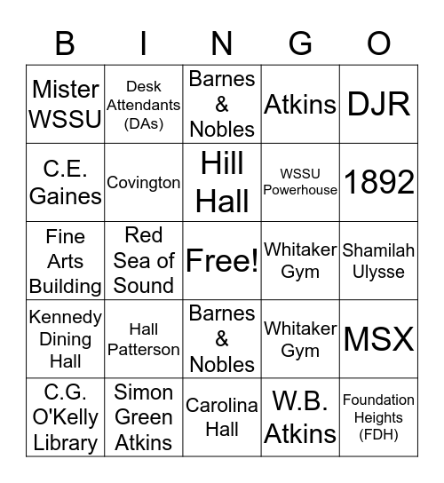 WSSU Bingo  Bingo Card