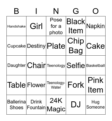 Destiny's 24 K Magic Teenology Bingo Card