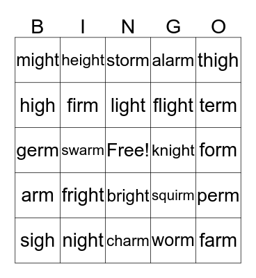 igh Phonics Bingo Card