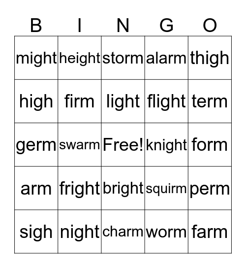 igh Phonics Bingo Card