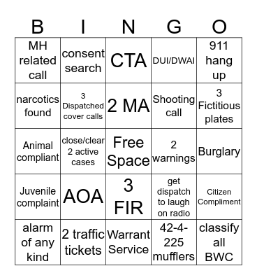 Dispatcher Bingo  October - November Bingo Card