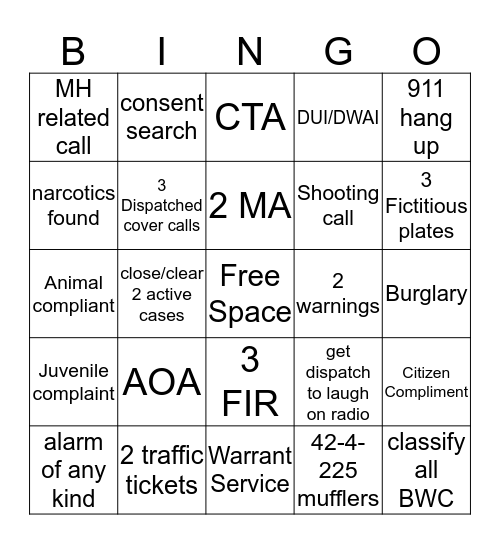 Dispatcher Bingo  October - November Bingo Card