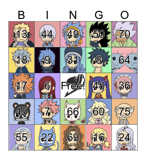 Fairy Tail Bingo Card