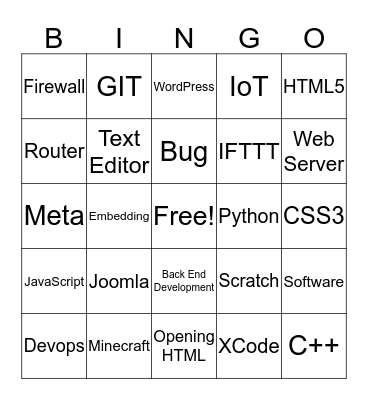 Code Ninjas Bingo Card