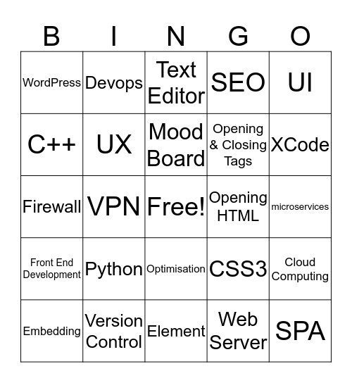 Code Ninjas Bingo Card