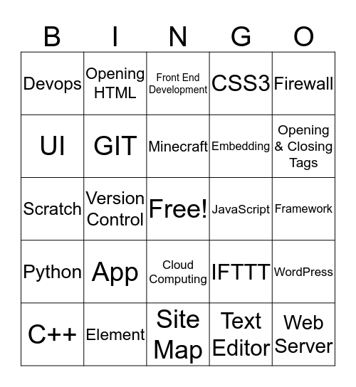 Code Ninjas Bingo Card