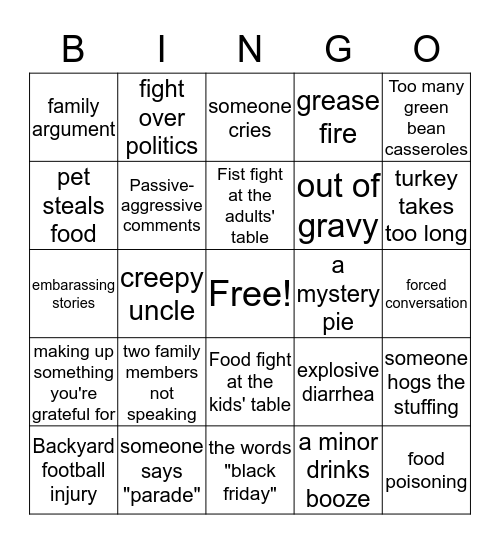 Thanksgiving Bingo Card