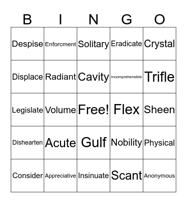 Chapter 4 Bingo Card