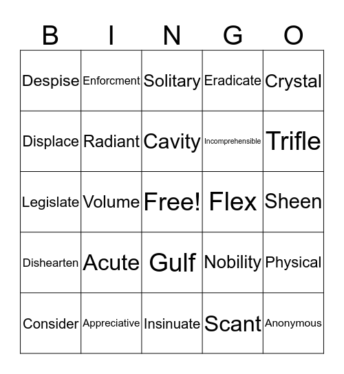 Chapter 4 Bingo Card