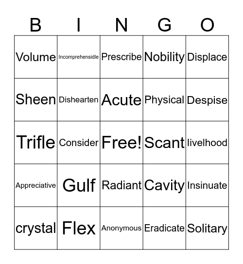 Chapter 4 Bingo Card