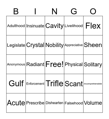 Chapter 4 Bingo Card