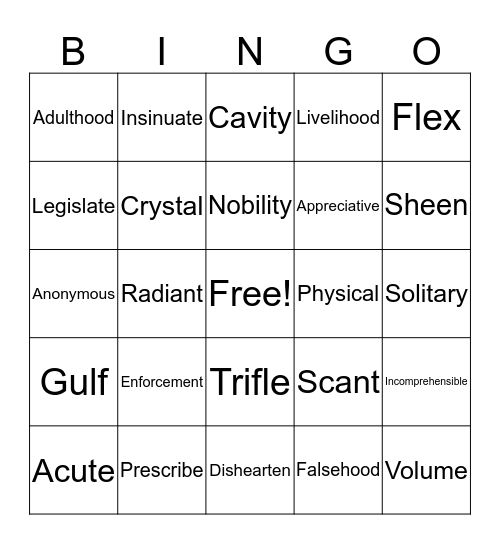 Chapter 4 Bingo Card