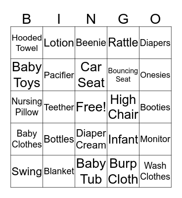 Baby Bingo  Bingo Card