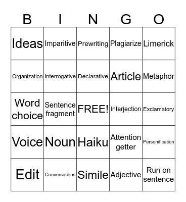 Language Bingo Card