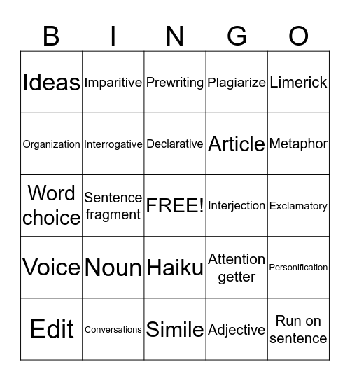 Language Bingo Card