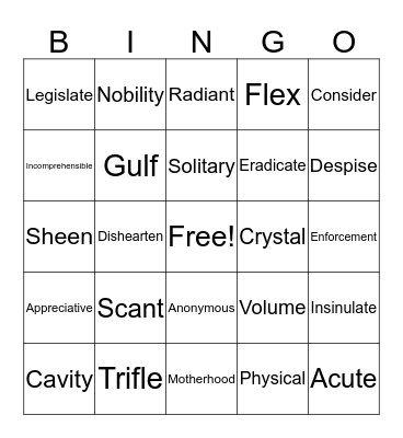 Chapter 4 Bingo Card